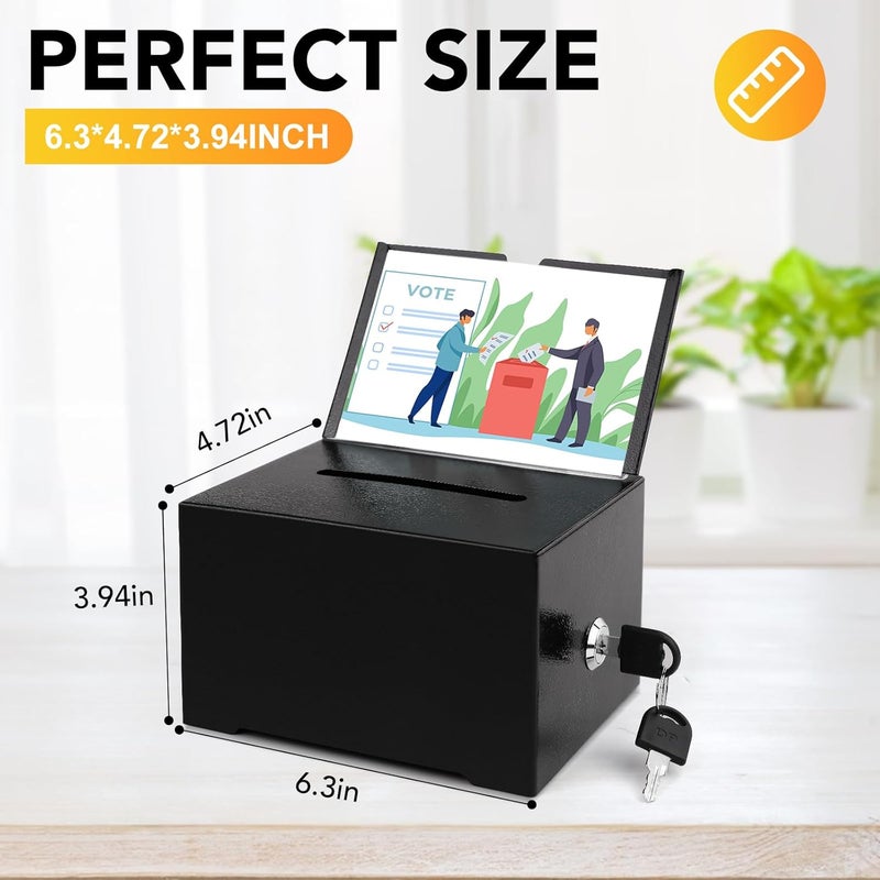 LINSIRON 3Pcs Black Tip Jar Suggestion Box with Slot and Lock Metal Donation Raffle Fundraising Cash Ballot Money Ticket Bartender Voting Prayer Comment Teacher Mailbox Booth Card Coin Classroom - Image 2